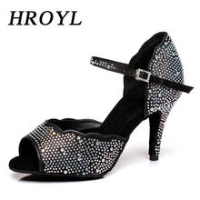 HROYL Women's Professional Heeled Shoes For Dancing Ballroom Shoes Shiny Rhinestones Latin Salsa Dance Shoes Comfortable Sandals 2024 - buy cheap