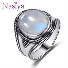 Nasiya Big Oval 10x12MM Moonstone Rings In Solid Silver Gemstones  Jewelry Rings For Men Women Wholesale Dropshipping 2024 - buy cheap