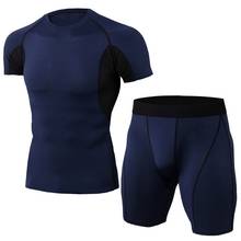 Ternos masculinos roupas de fitness de treinamento apertado correndo de mangas curtas esportivas estiramento de secagem rápida camiseta curto + shorts 2024 - compre barato