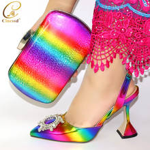 Zapatos italianos multicolor con bolsos a juego decorados con diamantes de imitación, conjunto de zapatos de boda africanos y bolso, bolsa de zapatos nigerianos 2024 - compra barato