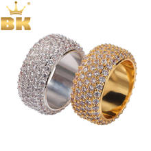 Anillo de circonia cúbica para hombre y mujer, sortija de Zirconia cúbica con Micro pavé de 10mm, Color dorado, 5 filas de Circonia cúbica, rapero de hip hop, joyería 2024 - compra barato