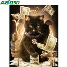 AZQSD-pintura de diamante 5d de gato, hecho a mano bordado de diamantes, imagen de bordado de animales, diamantes de imitación, decoración del hogar, regalo 2024 - compra barato