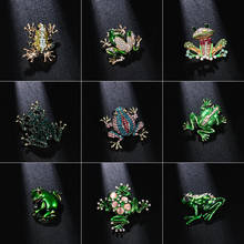 Recém-nascido broche sapo desenho animado esmaltado pino cristal strass animal vintage corsage joias fashion acessórios para mulheres 2024 - compre barato