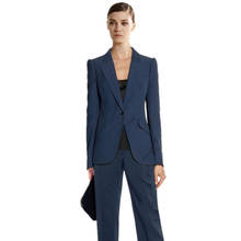 Jacket+Pants Womens Business Suits Dark Lake Blue Female Office Uniform Formal Single Breasted Ladies Trouser Suit 2 Piece 2024 - buy cheap