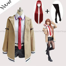 9PCS Steins Gate Cosplay Costume Japanese Anime Cosplay Makise Kurisu Cosplay Jacket Coat Outfit Suits Uniform Costume Full set 2024 - buy cheap