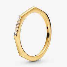 Anillo pandora de Plata de Ley 925 para mujer, anillos multifacéticos con cristal, brillo dorado, regalo de fiesta de boda, joyería pandora 2024 - compra barato