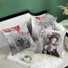Fuwatacchi-fundas de almohada decorativas de Japón para mujer, fundas de cojín con estampado de flores de cerezo, abstractas, negras y blancas, para el hogar, cama, sofá 2024 - compra barato