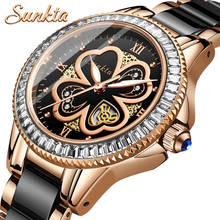 Montre femme sunkta, novo relógio de pulso feminino de ouro rosa, relógios de quartzo, para mulheres, de marca de luxo, relógio de pulso feminino, presente para esposa 2024 - compre barato