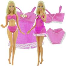 Pijamas 3 em 1 vermelhos rosas, roupas íntimas para lingerie, vestido, rendas, acessórios de roupa para boneca barbie, brinquedos, 1 conjunto 2024 - compre barato
