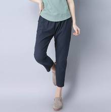 2020 Fashion Women Capris Pants High Elastic Waist Loose Casual Harem Pants Cotton Linen Vintage Style Summer Calf-Length RQ397 2024 - buy cheap