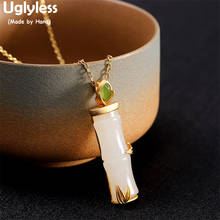 Uglyless Handmade Bamboo Jade Necklaces NO Chains Panda's Favorite Bamboo Leaves Pendants for Women Gold 925 Silver Jasper Jewel 2024 - buy cheap