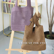 Female Bags Solid Color Knitting Top-Handle Net Hollow Out Totes Bag Korean College Style Stylish Casual Soft Daily Open Handbag 2024 - buy cheap