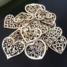 50pcs Carving Hollow Heart Flower Wooden Painting Scrapbooking Craft Handmade DIY Accessory Home Decoration Embellishment  2024 - buy cheap