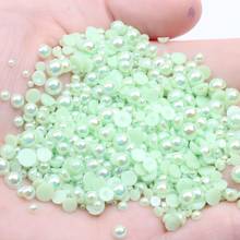 Pegamento AB verde en resina, perlas semiredondas de 2-12mm y tamaños mixtos, cuentas sin fijación térmica para decoraciones de joyería DIY 2024 - compra barato
