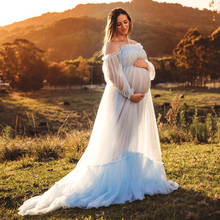 Light Blue See Thru Tulle Pregnant Woman Dresses Full Sleeves A-line Women Dresses To Photoshoot  Long Robe 2024 - buy cheap