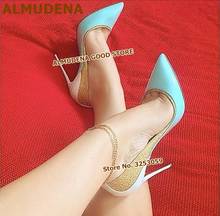 ALMUDENA Gold Sequined High Heel Shoes Bling Bling Patchwork Wedding Shoes Turquoise Pink Heels Pointy Toe Slip-on Pumps Size 45 2024 - buy cheap