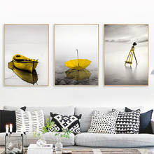 Pintura abstrata à óleo do lago calmo, paisagem, tela amarela, posteres e impressões, imagem de arte de parede para sala sem moldura 2024 - compre barato