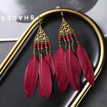 Vintage Triangle Long Feather Earrings 2020 Boho Ethnic Chain Tassel Geometric Dangle Hanging Earrings For Women Wedding Jewelry 2024 - buy cheap