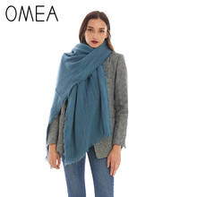 OMEA, зимний теплый шарф для женщин, Одноцветный кашемировый шарф, Женская шаль с кисточками, зимние аксессуары, длинный шарф, пончо для женщин 2024 - купить недорого
