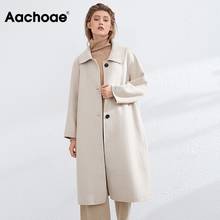 Aachoae зимнее повседневное однобортное пальто из 100% шерсти, женское однотонное длинное пальто с отложным воротником, верхняя одежда, женское пальто 2024 - купить недорого