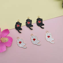 10pcs/bag Cute Heart Cat Animals Enamel Charms Handmade Floating Charms For Jewelry Making Accessories Golden Base Metal Pendant 2024 - buy cheap