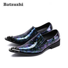 Batzuzhi-zapatos de vestir hechos a mano para hombre, calzado de cuero de estilo italiano, de punta de hierro, color azul, para negocios, de fiesta, 38-46 2024 - compra barato