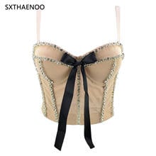 Sxthaenoo sutiã corpete feminino, blusinha push up com pérolas e strass, feminino, espartilho, festa noturna, cropped 2024 - compre barato