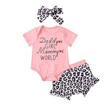 2021 Infant 3 Pieces Kids Suit Set, Letter Print O-Neck Short Sleeve Romper+ Leopard Print Pants+ Headband for Girls 3-18 Months 2024 - buy cheap