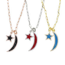 moon star charm necklace 2020 new Christmas gift black red blue enamel cz moon star pendant open link chain necklaces women 2024 - buy cheap