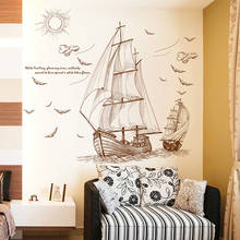Grande veleiro viagem aves marinhas paisagem adesivos de parede decoração para casa sala estar quarto papel removível vinil pvc decalques 2024 - compre barato