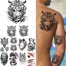 Tatuajes temporales de tigre negro para hombres, niño realista, León, Lobo, Calavera, dragón, payaso, tatuaje falso, pegatina impermeable, tatuajes para brazo y espalda 2024 - compra barato