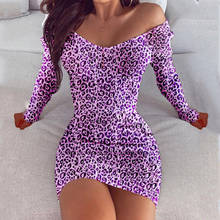 Sexy leopardo impressão com decote em v bodycon mini vestido 2021 primavera nova moda casual feminino manga longa apertado tamanho grande festa clube vestido 2024 - compre barato