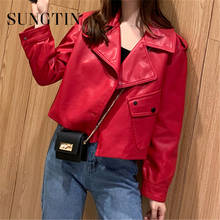 Sungtin-jaqueta feminina de couro ecológico, vintage, elegante, solta, couro, coreana, macia, high street biker, confortável, chique 2024 - compre barato