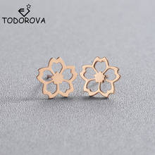 Todorova-pendientes de acero inoxidable con flor de cereza para mujer, joyería minimalista, pequeña Flora, Color dorado 2024 - compra barato