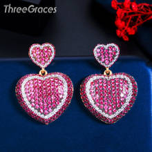 ThreeGraces Bling Rose Red Cubic Zirconia Paved Love Heart Shape Dangle Drop Earrings for Women Fashion Party Jewelry ER528 2024 - buy cheap