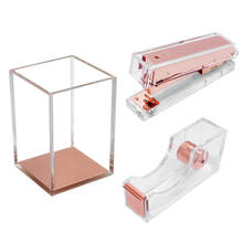 Dispensador de fita grampo de acrílico, suporte para lápis, acessórios para escritório, conjunto organizador de mesa rosa dourado 2024 - compre barato