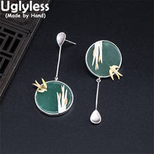 Uglyless Spring Swallows Earrings Women Natural Jade Medals Earrings Asymmetric Brincos Eastern Beauty Dress Jewelry 925 Silver 2024 - buy cheap