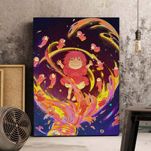 Pôsteres de filmes de anime, ponyo on queimadura hayao miyazaki, decoração de parede, desenhos animados, tela de pintura decorativa para casa 2024 - compre barato