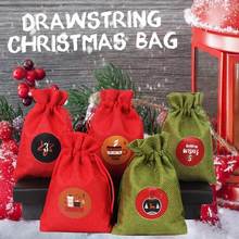 24PCS Drawstring Christmas Sticker Bag Advent Calendar 24Days Hanging Candy with DIY Sacks Reusable Xmas Countdown Decorations 2024 - buy cheap