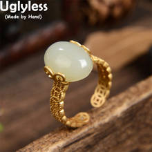 Uglyless-Anillos huecos de Jade en blanco para mujer, joyería de piedras preciosas, de oro Real, plata 925 2024 - compra barato