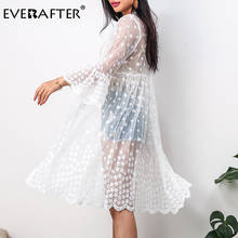 EVERAFTER Beach Cover Up Lace women shirt floral embroidery transparent white blouses loose ruffled Summer holiday beach tops 2024 - buy cheap
