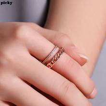 Модное двойное кольцо из розового золота с кубическим цирконием, свадебное обручальное кольцо, регулируемое женское кольцо, женское ювелирное изделие, подарки 2024 - купить недорого