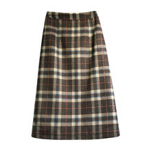 Elegant Plaid Women Long Skirts Autumn Pencil Long Lady Skirt Female Vintage Warm Woolen Midi Skirts Femme Faldas Muje 2024 - buy cheap