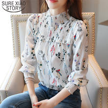 2021 New White Long Sleeve Printing Women Blouse Tops Plus Size OL Vintage Pullover  Chiffon Women Shirt Camisas Mujer 6956 50 2024 - buy cheap