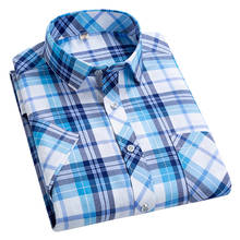 Aoliwen brand 2021 Summer Short Sleeve Men's Striped lattice Casual Shirt plain leisure Comfortable regular Fit dress shirts 2024 - buy cheap