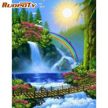 Ruopoty pintura por números de kits, para adultos e crianças, sol, arco-íris, cascata, cenários, pictrons, pintados à mão 40x50cm, emoldurado em tela 2024 - compre barato