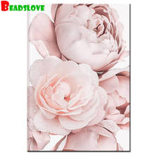 Bordado de diamantes rosa claro peonía Floral arte de pared 5d diy pintura de diamantes mosaico redondo cuadrado completo arte de diamantes de imitación 2024 - compra barato