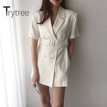 Trytree 2020 Summer Women Suit Dress Casual Turn-down Collar Double Breasted Solid Fashion Elegant Temperament Suit Dress 2024 - buy cheap