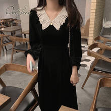 Ordifree-vestido de fiesta Vintage para mujer, Vestido de manga larga de encaje blanco Crochet negro de terciopelo 2021 2024 - compra barato
