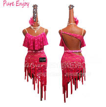 Latin Dance Dresses For Women rose Red Lace Club Party Dancer Singer Entertainer Fringe Tassel rose Red dance Dress 2024 - buy cheap